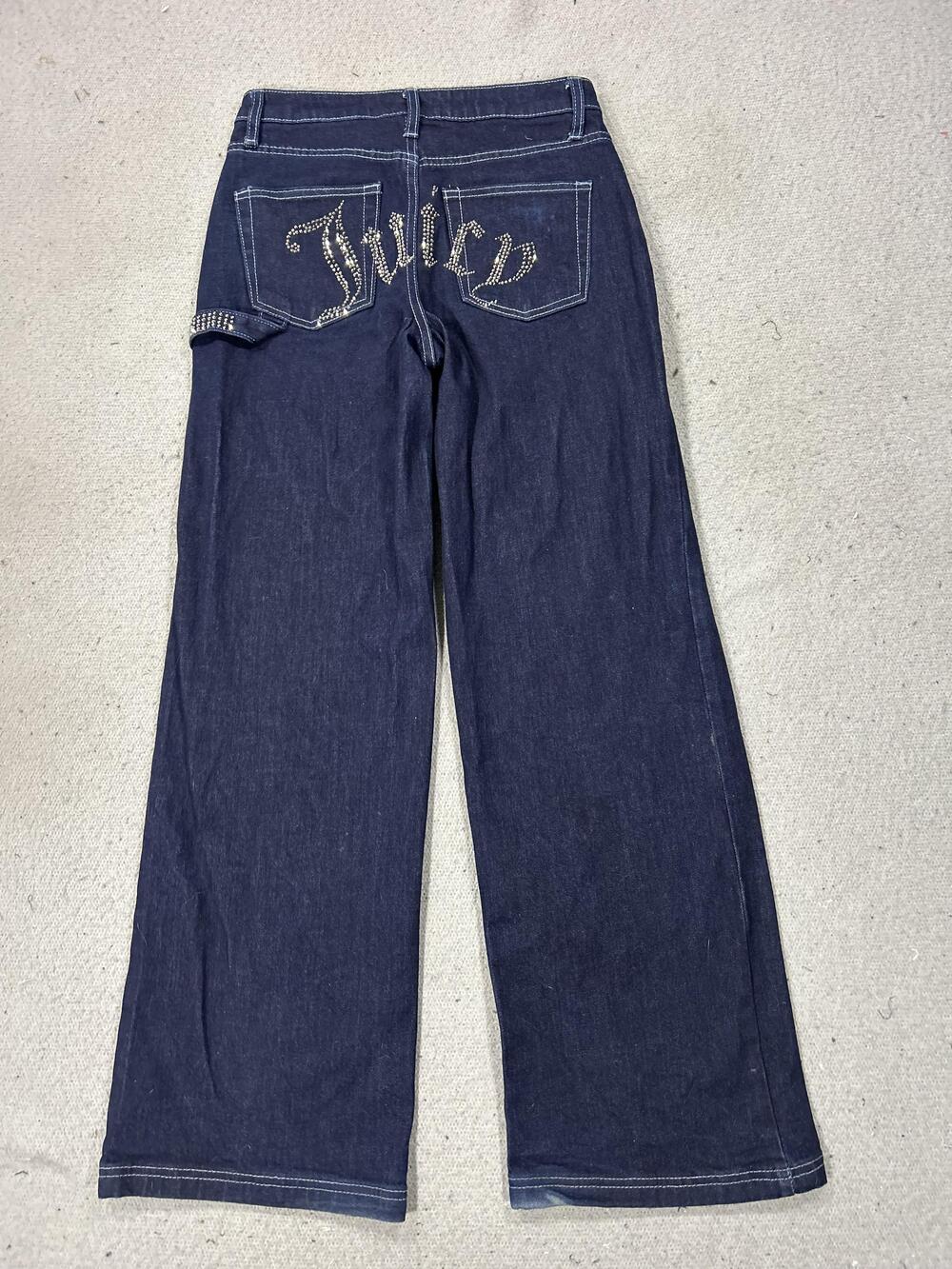 Juicy Couture Jeans Womens 28 Blue Dark Wash Spellout Logo Rhinestone Y2K